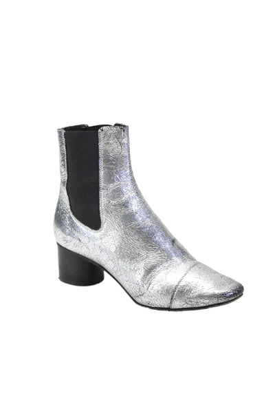 Isabel Marant Womens Silver Textured Block Heels Ankle Boots Shoes Size 6