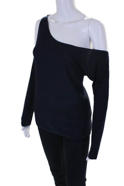 Minnie Rose Womens Long Sleeve Cold Shoulder Silk Knit Sweater Navy Size Small