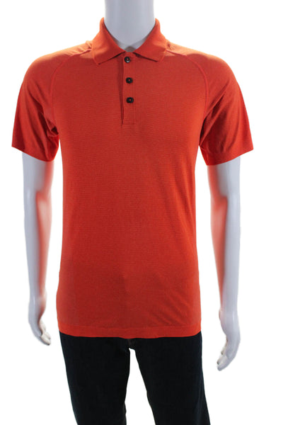 Lululemon Mens Short Sleeve Collared Button Up Polo Shirt Orange Size S