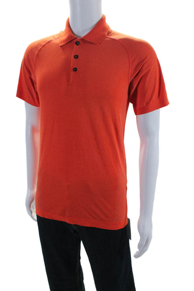 Lululemon Mens Short Sleeve Collared Button Up Polo Shirt Orange Size S