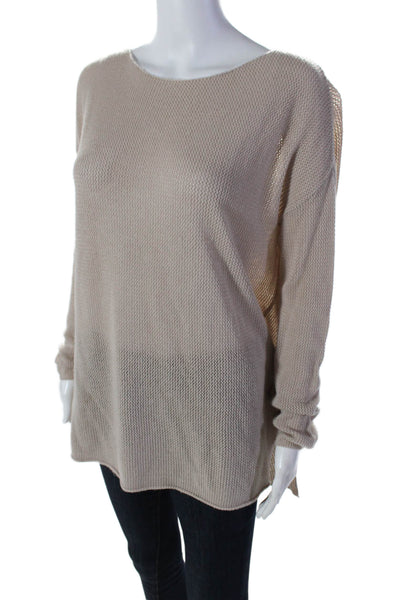 Joie Womens Long Sleeve Raw Hem Pullover Sweater Top Beige Size M