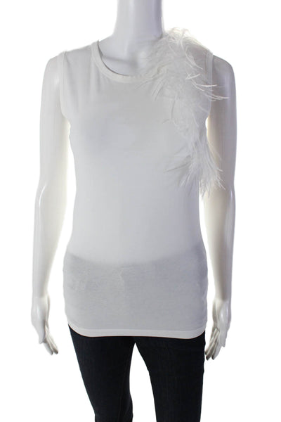 Helmut Lang Womens Cotton Sleeveless Feather Round Neck Tank White Size XS