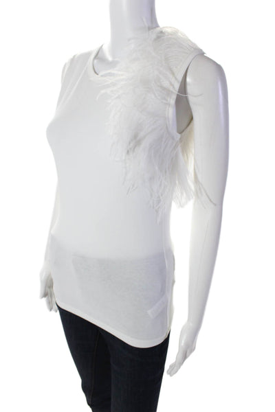 Helmut Lang Womens Cotton Sleeveless Feather Round Neck Tank White Size XS