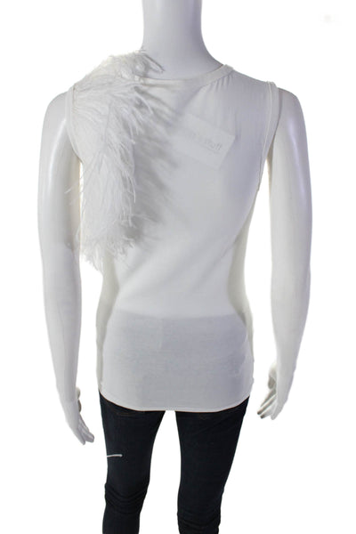 Helmut Lang Womens Cotton Sleeveless Feather Round Neck Tank White Size XS