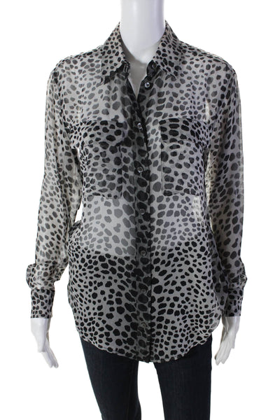 Equipment Femme Womens Collar Animal Print Sheer Button Up Blouse Black Size XS