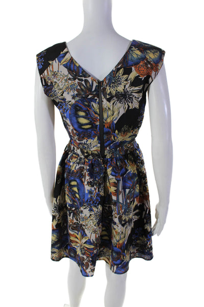 Akira Chicago Womens Navy Floral Cut Out V-Neck Fit & Flare Dress Size S