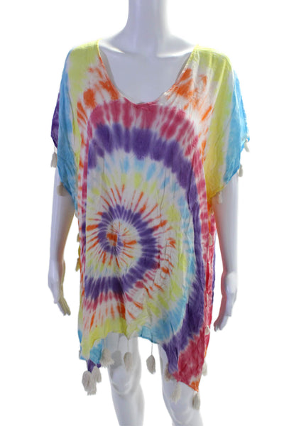 Surf Gypsy Women's Round Neck Tassel Sleeveless Tie Dye Swimsuit Coverup Size S