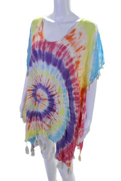 Surf Gypsy Women's Round Neck Tassel Sleeveless Tie Dye Swimsuit Coverup Size S