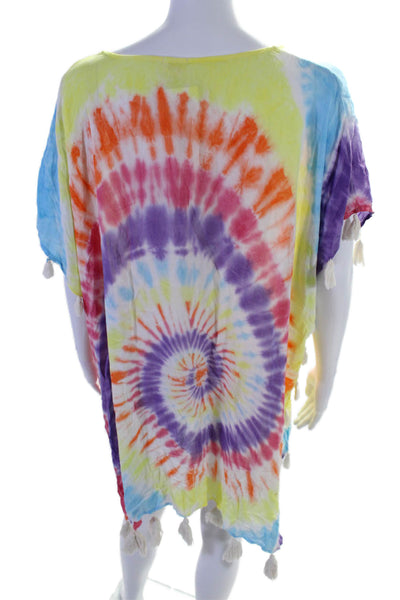 Surf Gypsy Women's Round Neck Tassel Sleeveless Tie Dye Swimsuit Coverup Size S