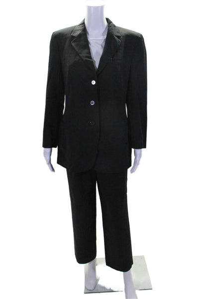 Armani Collezioni Womens Black Wool Three Button Blazer Pants Suit Set Size 44