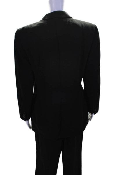 Armani Collezioni Womens Black Wool Three Button Blazer Pants Suit Set Size 44