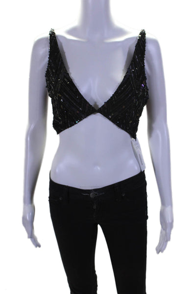 Retrofete Womens Black Sequins Beaded Sleeveless Bra Top Size S