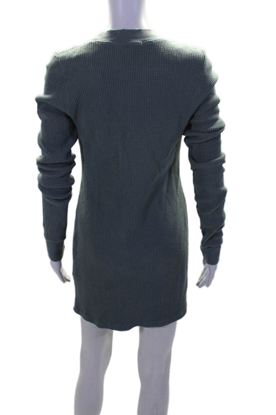 Cotton Citizen Womens Crew Neck Waffle Knit Sweatshirt Dress Green Cotton Medium