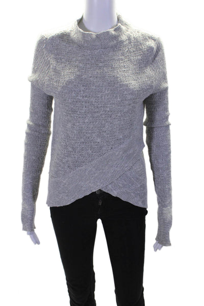 Free People Womens Long Sleeve Open Knit Crew Neck Sweater Gray Linen Size Small