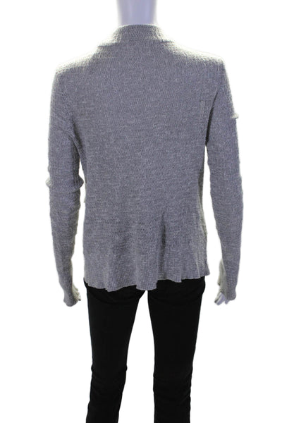 Free People Womens Long Sleeve Open Knit Crew Neck Sweater Gray Linen Size Small