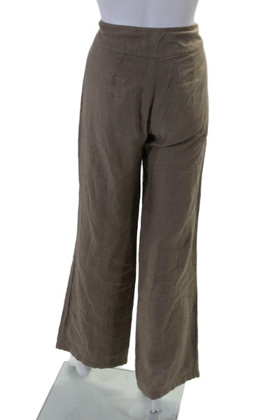 Eileen Fisher Women's Hook Closure Linen Wide Leg Pants Brown Size 6