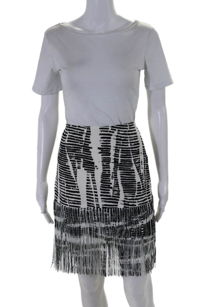 Per Se Women's Hook Closure Fringe Hem A-Line Mini Silk Skirt Abstract Size 6