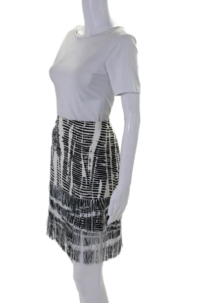 Per Se Women's Hook Closure Fringe Hem A-Line Mini Silk Skirt Abstract Size 6