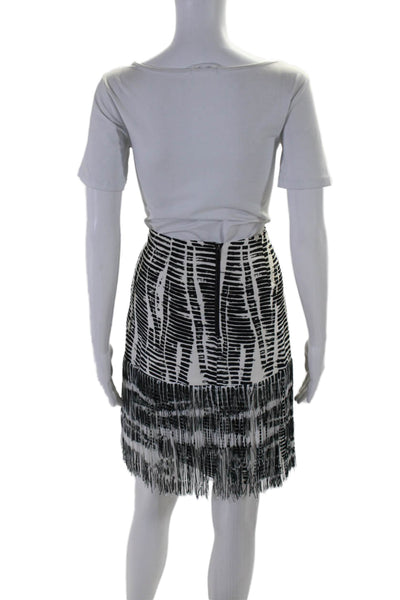 Per Se Women's Hook Closure Fringe Hem A-Line Mini Silk Skirt Abstract Size 6