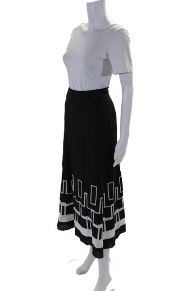 Per Se Women's Hook Closure Unlined Flare Abstract Maxi Skirt Black Size 6