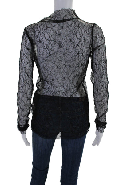 Hoffman Copenhagen Womens Sheer Lace Mock neck Long Sleeve Top Black Size EUR 38