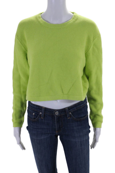 French Connection Womens Cotton Long Sleeve Crop Sweater Lime Green Size S