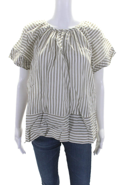 Mirth Womens Striped Short Sleeves Blouse Gray White Cotton Size Medium