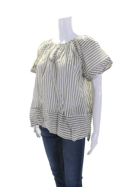 Mirth Womens Striped Short Sleeves Blouse Gray White Cotton Size Medium