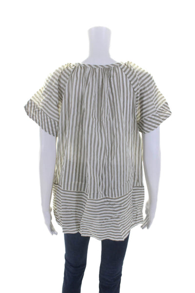 Mirth Womens Striped Short Sleeves Blouse Gray White Cotton Size Medium