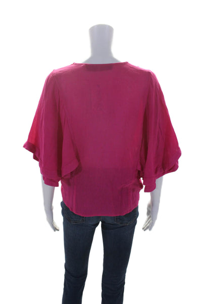 IRO Womens Textured V-neck Short Sleeve Ruffle Tier Blouse Pink Size EUR 34