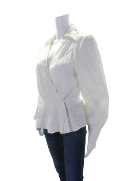 Sir. Womens Linen Collar Low Neck Button Wrap Around Ruffle Top White Size 0