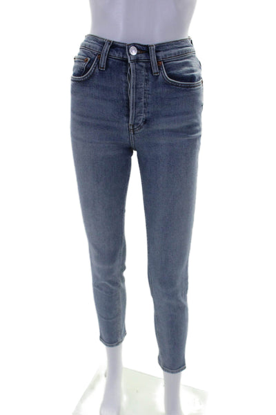 Re/Done Womens Cotton Button Zip Skinny Light Wash Denim Jeans Blue Size 24