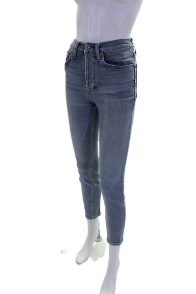 Re/Done Womens Cotton Button Zip Skinny Light Wash Denim Jeans Blue Size 24