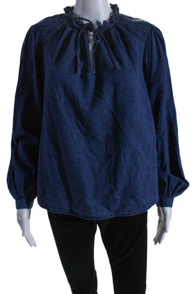 Closed Womens Long Sleeve Keyhole Scarlett Denim Top Blouse Blue Size 2XS