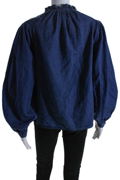 Closed Womens Long Sleeve Keyhole Scarlett Denim Top Blouse Blue Size 2XS