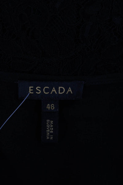 Escada Womens Short SLeeve Scoop Neck Sheer Trim Lace Top Black Size IT 46