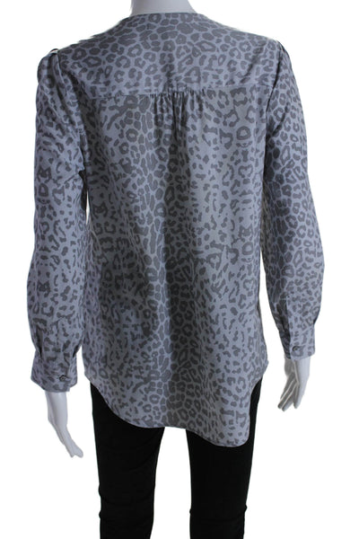 Cynthia Steffe Womens Long Sleeve V Neck Leopard Print Top Gray Size Small