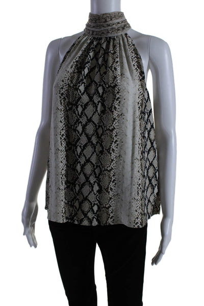 Joie Womens Sleeveless Crew Neck Snakeskin Printed Top Brown Black Size XS