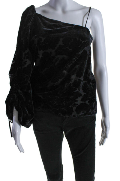 Parker Womens Spaghetti Strap One Shoulder Velvet Printed Top Black Size Small