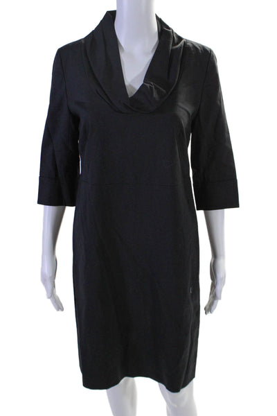 J Crew Womens Wool Short Sleeve Cowl Neck Sheath Dress Black Size 6