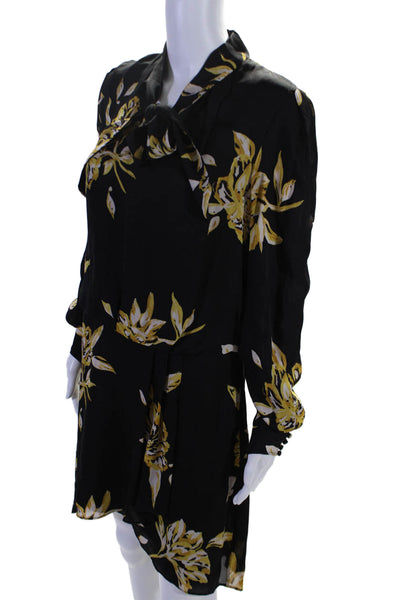 Joie Womens Silk Floral Print Tie Collar Long Sleeve Blouson Dress Black Size 6