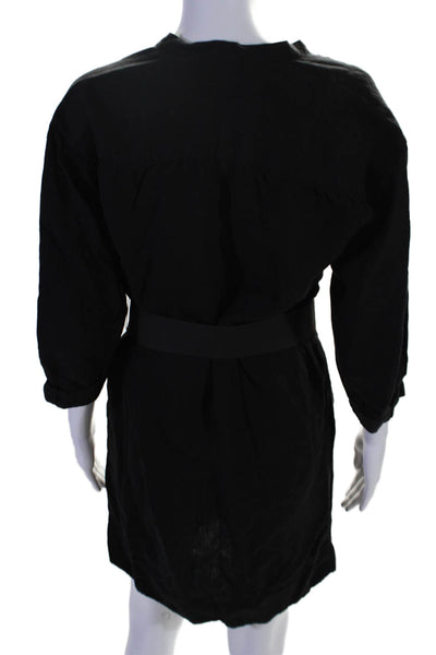 Vince Womens Linen Long Sleeve V Neck Belted Tunic Dress Black Size XS