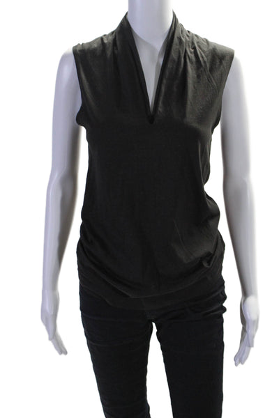 Theory Womens Cotton Sleeveless V Neck Blouse Black Size S