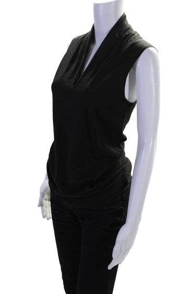 Theory Womens Cotton Sleeveless V Neck Blouse Black Size S