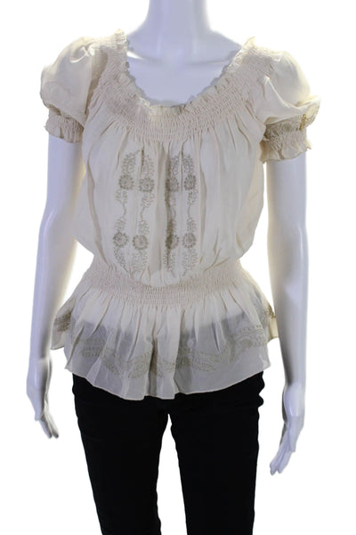 Joie Womens Short Sleeve Off Shoulder Embroidered Blouse Cream Size S