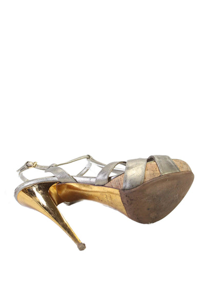 Miu Miu Womens Ankle Strap Open Toe High Heels Leather Gold Size 6.5