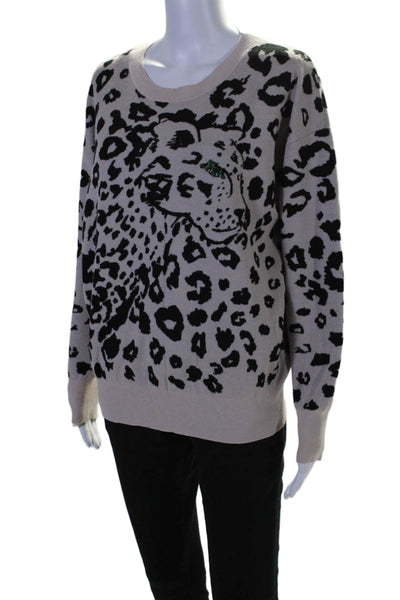 Rebecca Taylor Womens Wool Animal Print Pullover Sweater Top Beige Size L