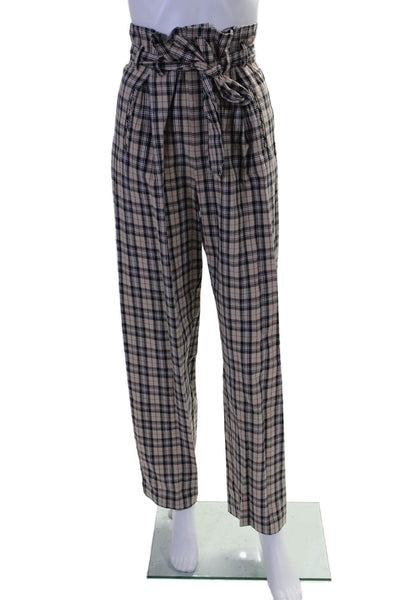 Petersyn Womens Cotton Plaid High-Rise Straight Leg Pants Trousers Beige Size M