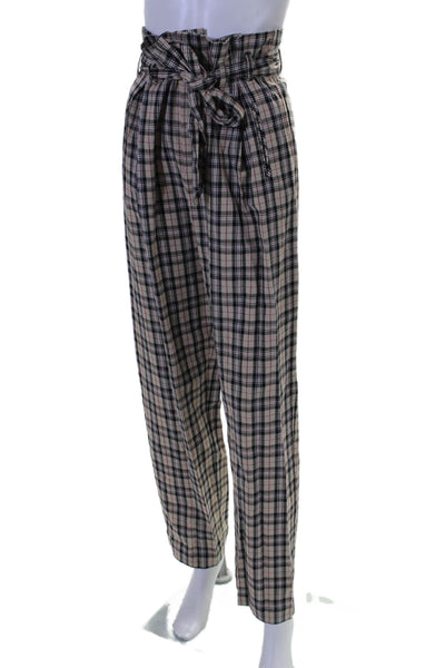Petersyn Womens Cotton Plaid High-Rise Straight Leg Pants Trousers Beige Size M