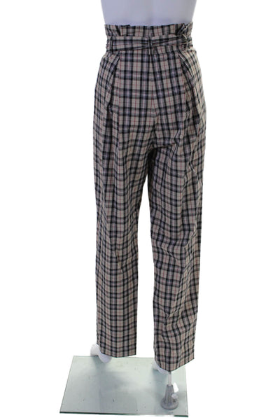 Petersyn Womens Cotton Plaid High-Rise Straight Leg Pants Trousers Beige Size M